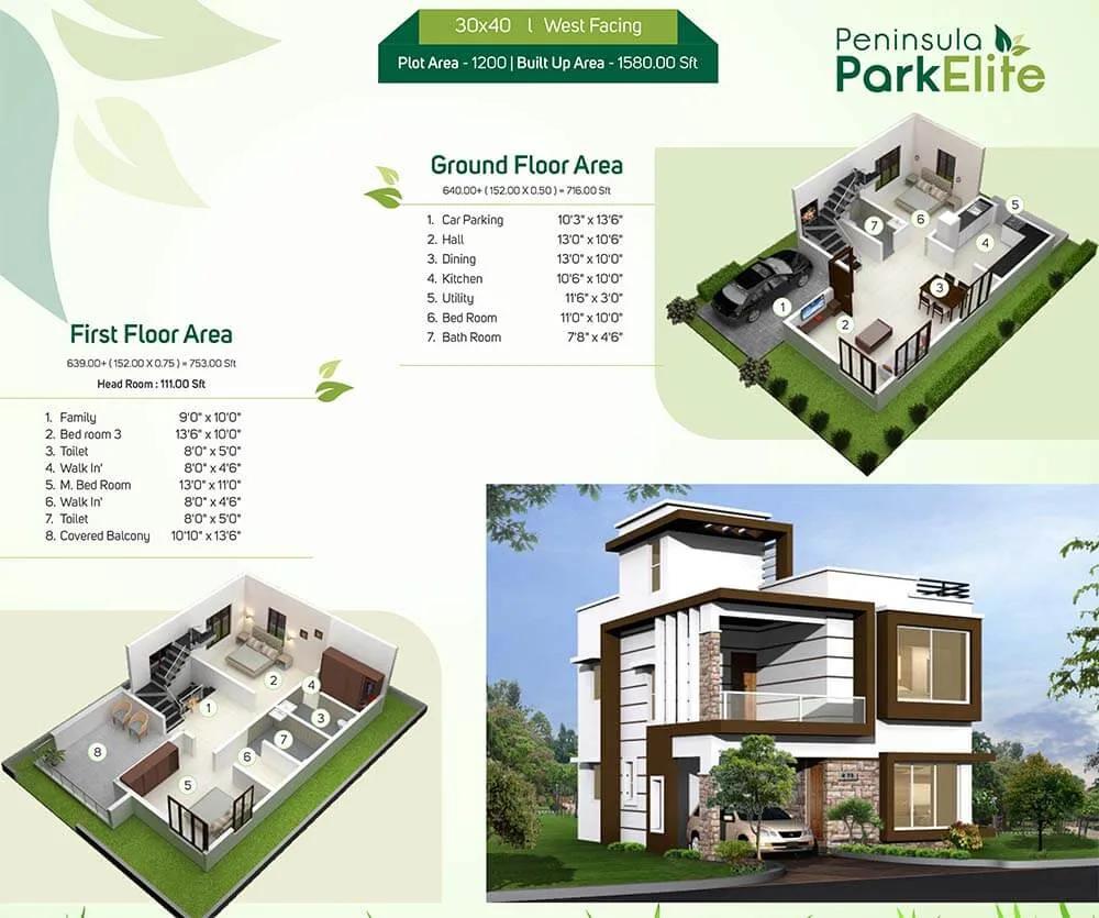 Peninsula Park Elite 3 BHK floor plan, about 1,580 sq ft