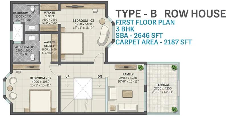 Sobha Victoria Park 3 BHK floor plan, about 2,646 sq ft