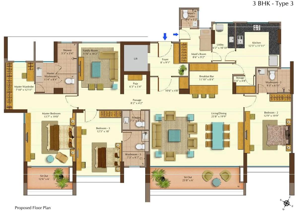 Peninsula Heights 3 BHK floor plan
