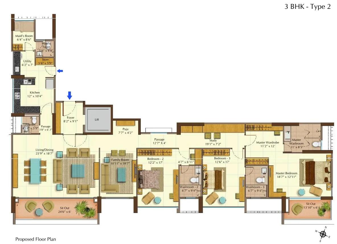 Peninsula Heights 3 BHK floor plan