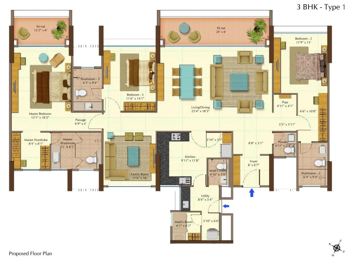 Peninsula Heights 3 BHK floor plan