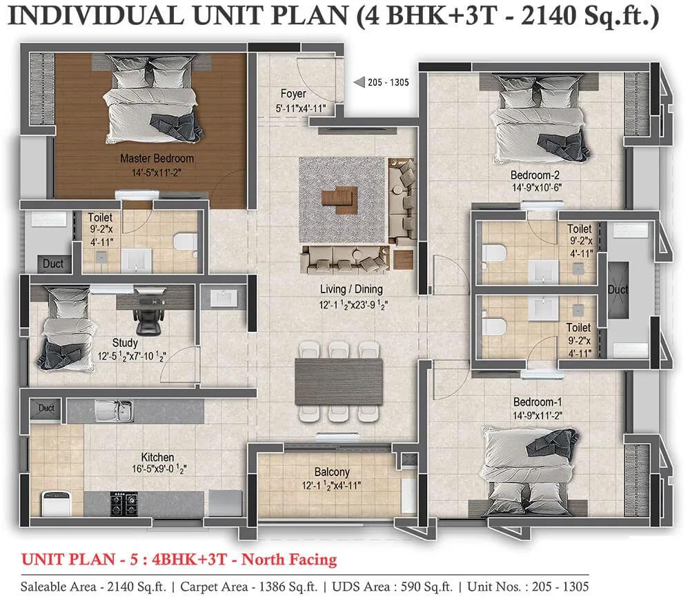 DRA Infinique Apartments 4 BHK floor plan, about 2,140 sq ft