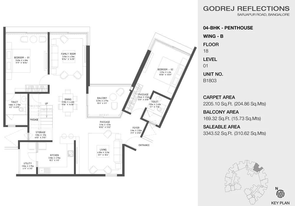 Godrej Reflections Phase 2 4 BHK floor plan, about 3,343 sq ft