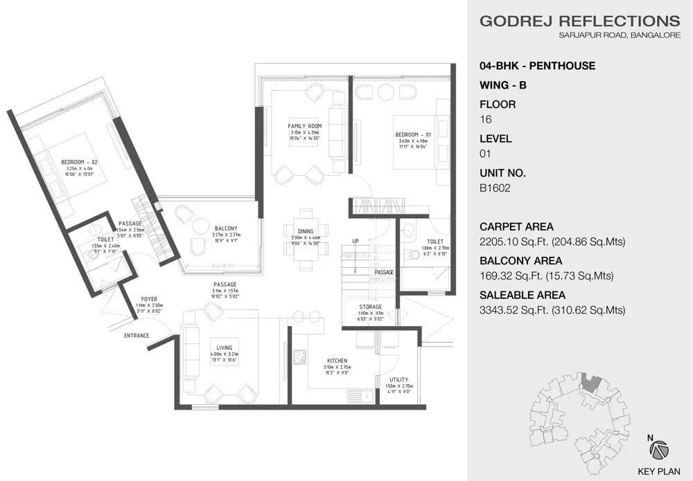 Godrej Reflections Phase 2 4 BHK floor plan, about 3,343 sq ft