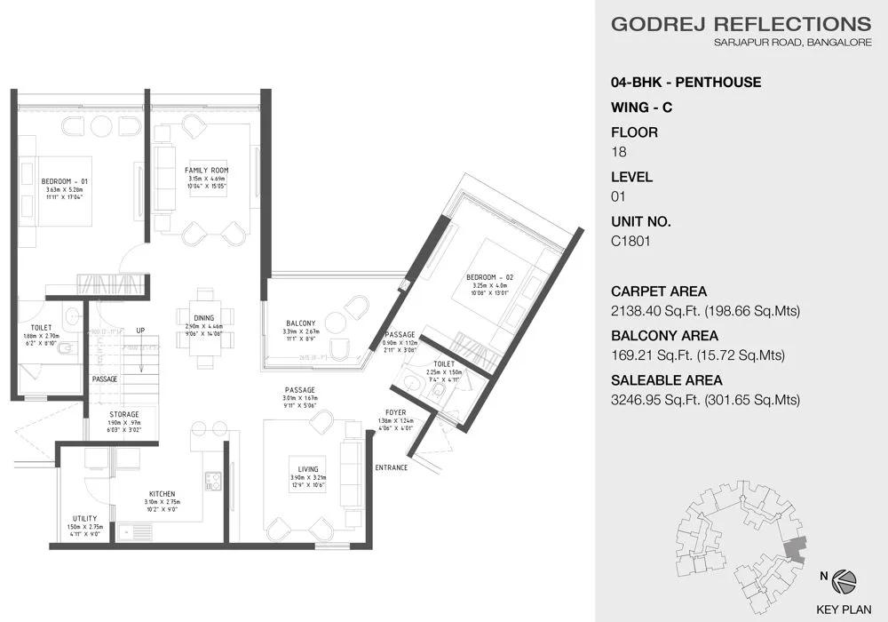 Godrej Reflections Phase 2 4 BHK floor plan, about 3,246 sq ft