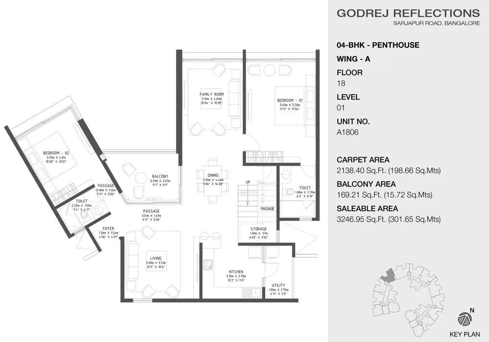 Godrej Reflections Phase 2 4 BHK floor plan, about 3,246 sq ft