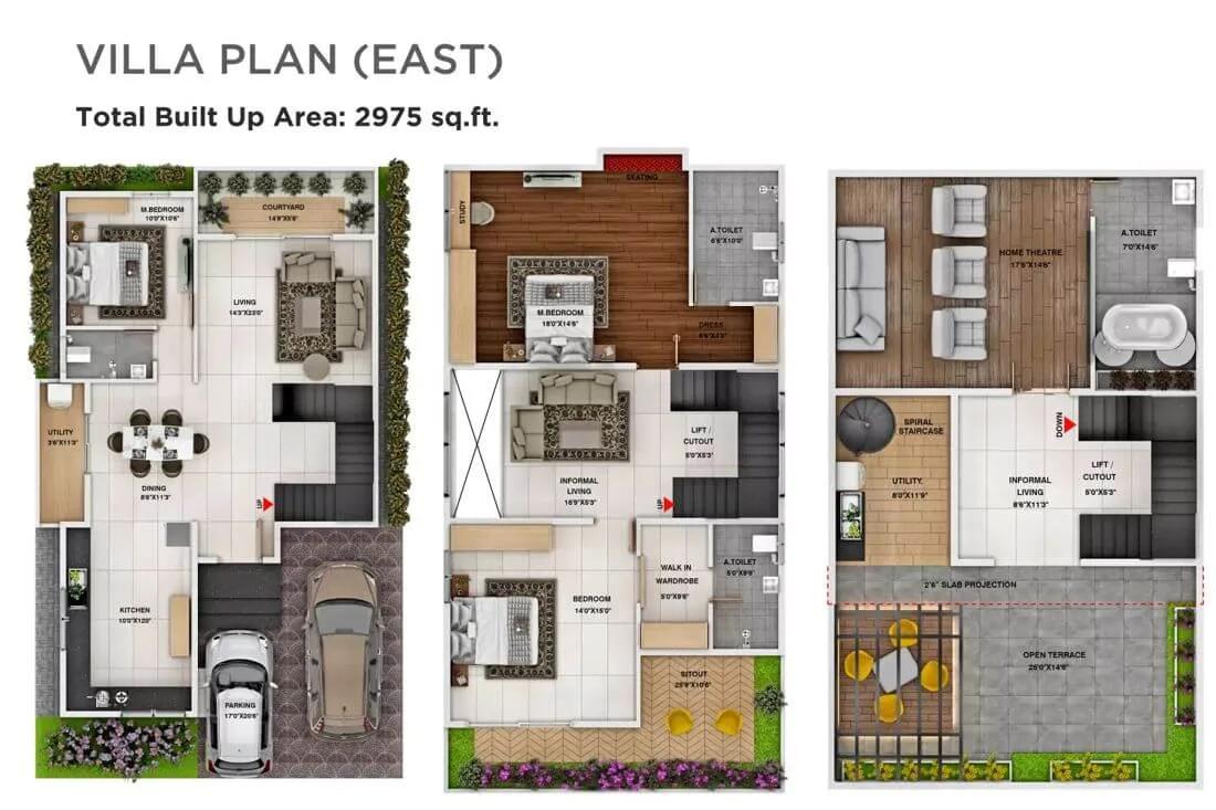 Sri Balaji Urban Retreat Villas 3 BHK floor plan, about 2,975 sq ft
