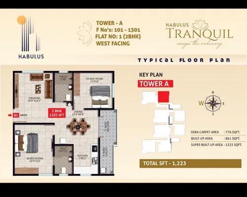 Habulus Tranquil 2 BHK floor plan, about 1,223 sq ft
