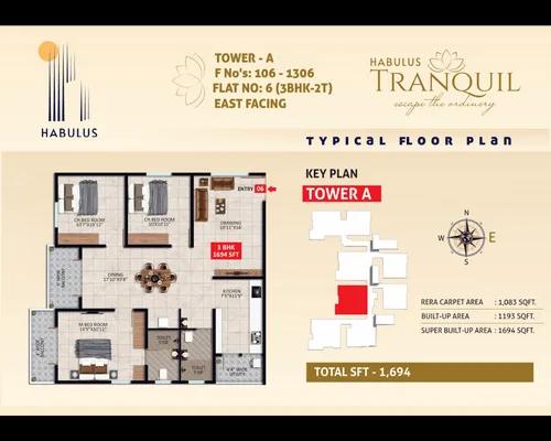 Habulus Tranquil 3 BHK floor plan, about 1,694 sq ft