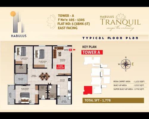 Habulus Tranquil 3 BHK floor plan, about 1,778 sq ft