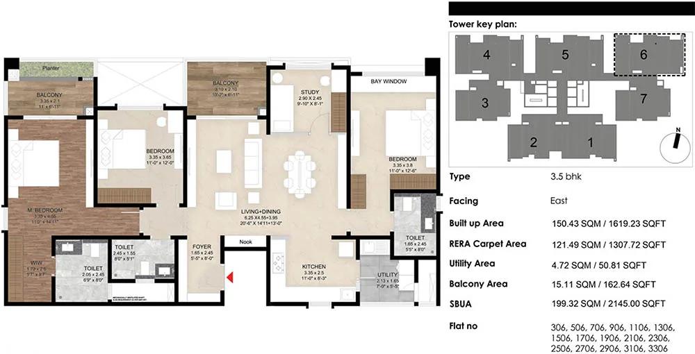 Mana The Right Life 3.5 BHK floor plan, about 1,619 sq ft