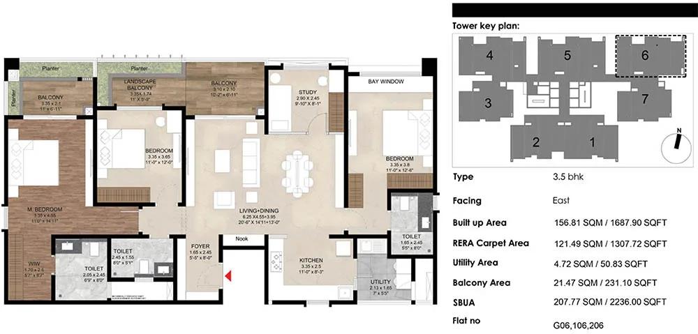Mana The Right Life 3.5 BHK floor plan, about 1,687 sq ft