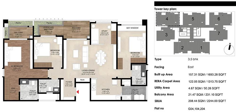 Mana The Right Life 3.5 BHK floor plan, about 1,693 sq ft