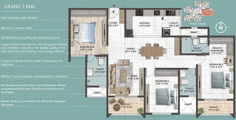 Sumadhura Epitome 3 BHK floor plan