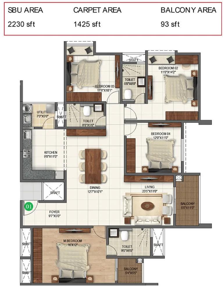 Sumadhura Folium Phase 4 4 BHK floor plan, about 2,230 sq ft
