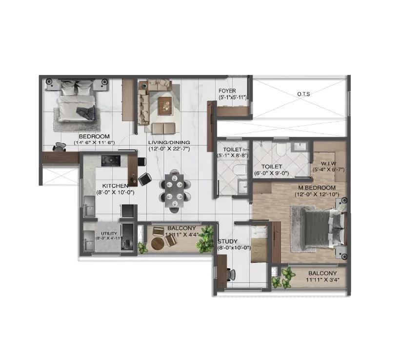 Sumadhura Solace 3 BHK floor plan