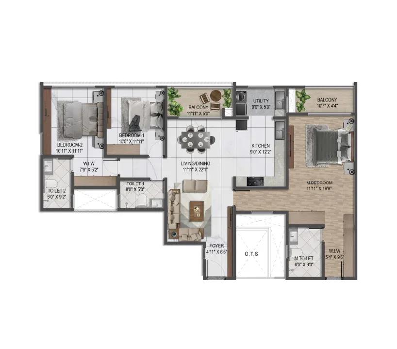 Sumadhura Solace 3 BHK floor plan