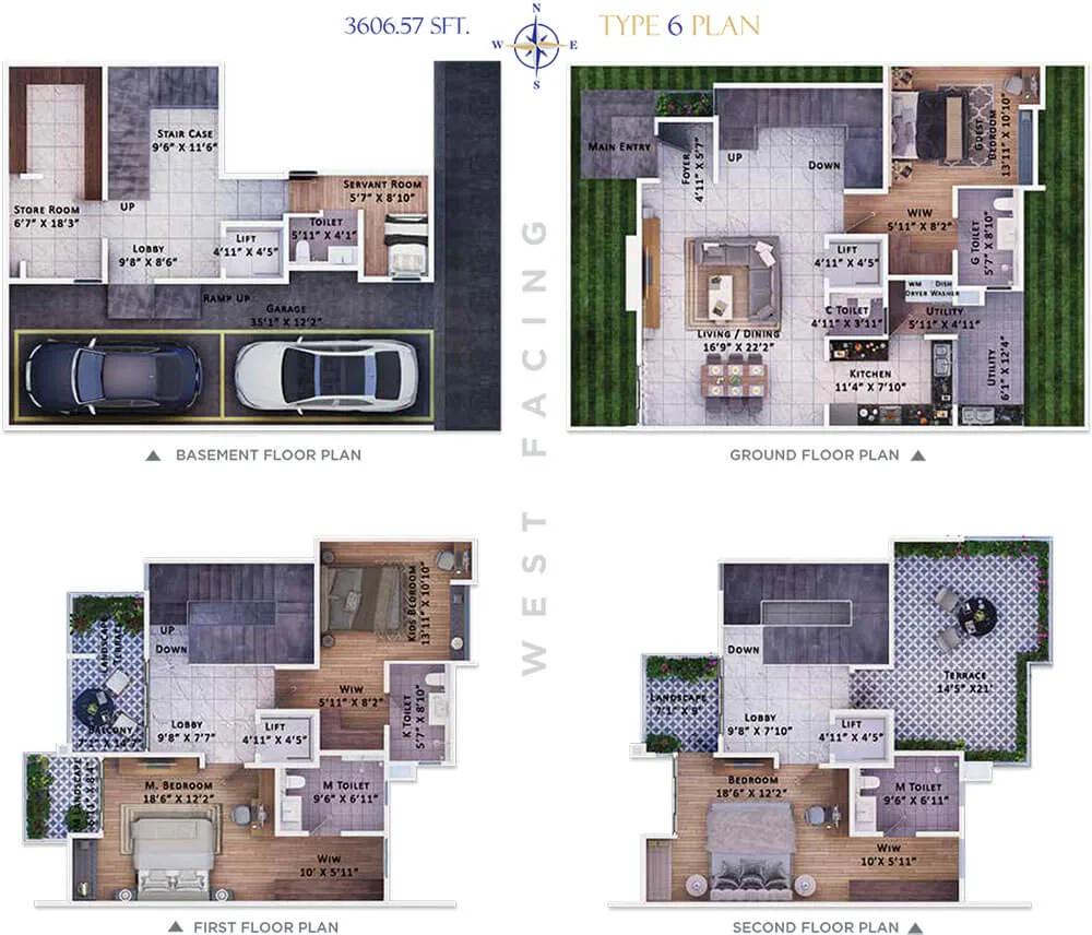 Sattva Springs 4 BHK floor plan, about 3,606 sq ft