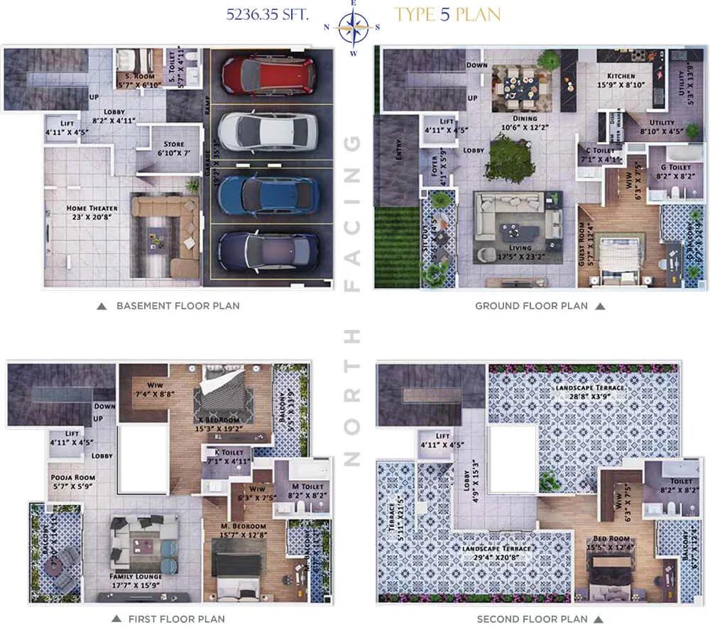 Sattva Springs 4 BHK floor plan, about 5,236 sq ft