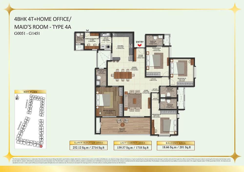 Brigade Eternia 4 BHK floor plan, about 2,714 sq ft