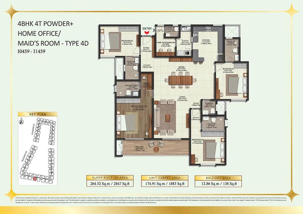 Brigade Eternia 4 BHK floor plan, about 2,847 sq ft