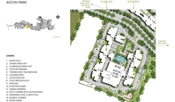Prestige Aston Park site plan with towers, pool and amenity zones