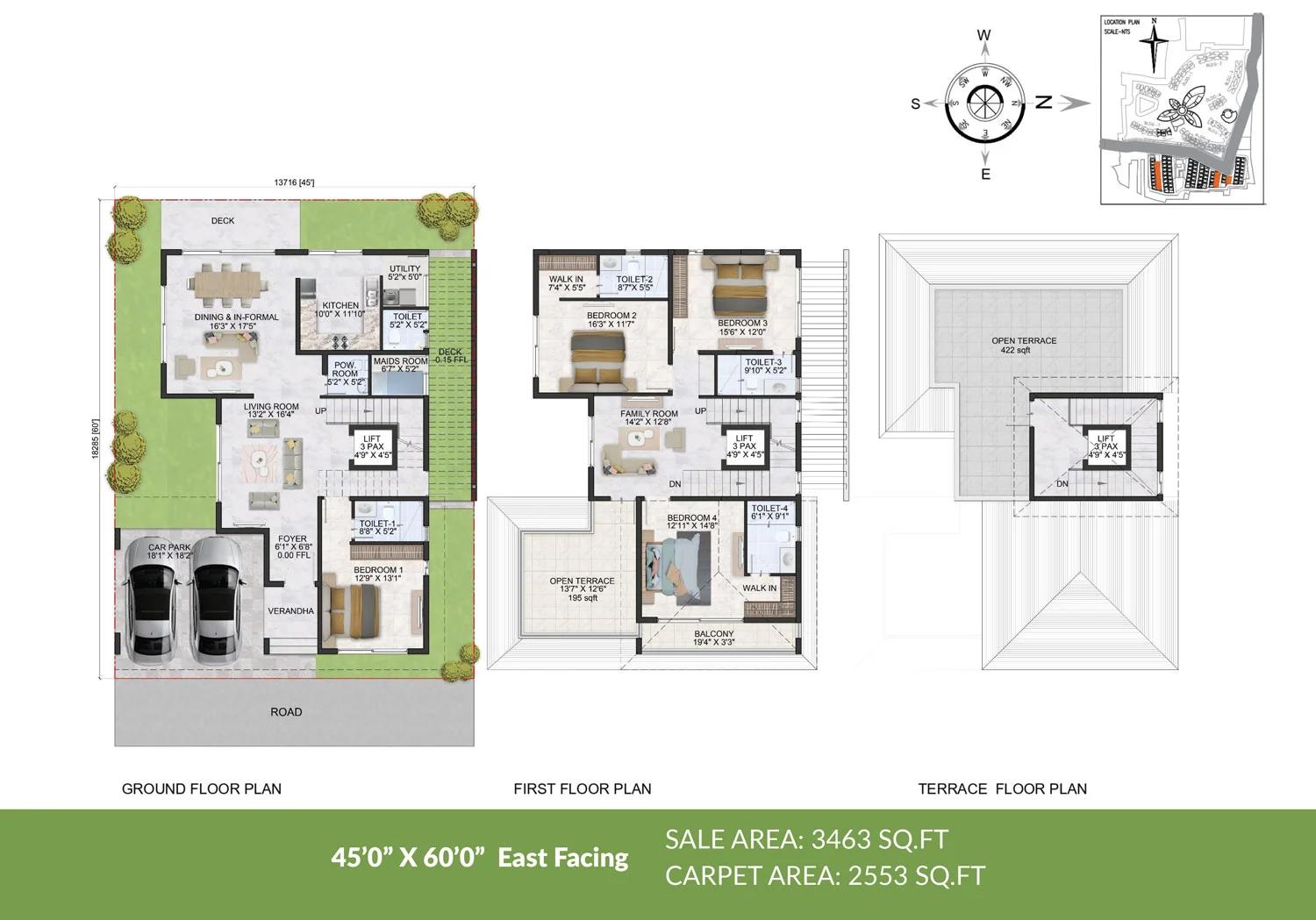 The Willows at Prestige Park Grove 45 x 60 ft villa plan, east facing