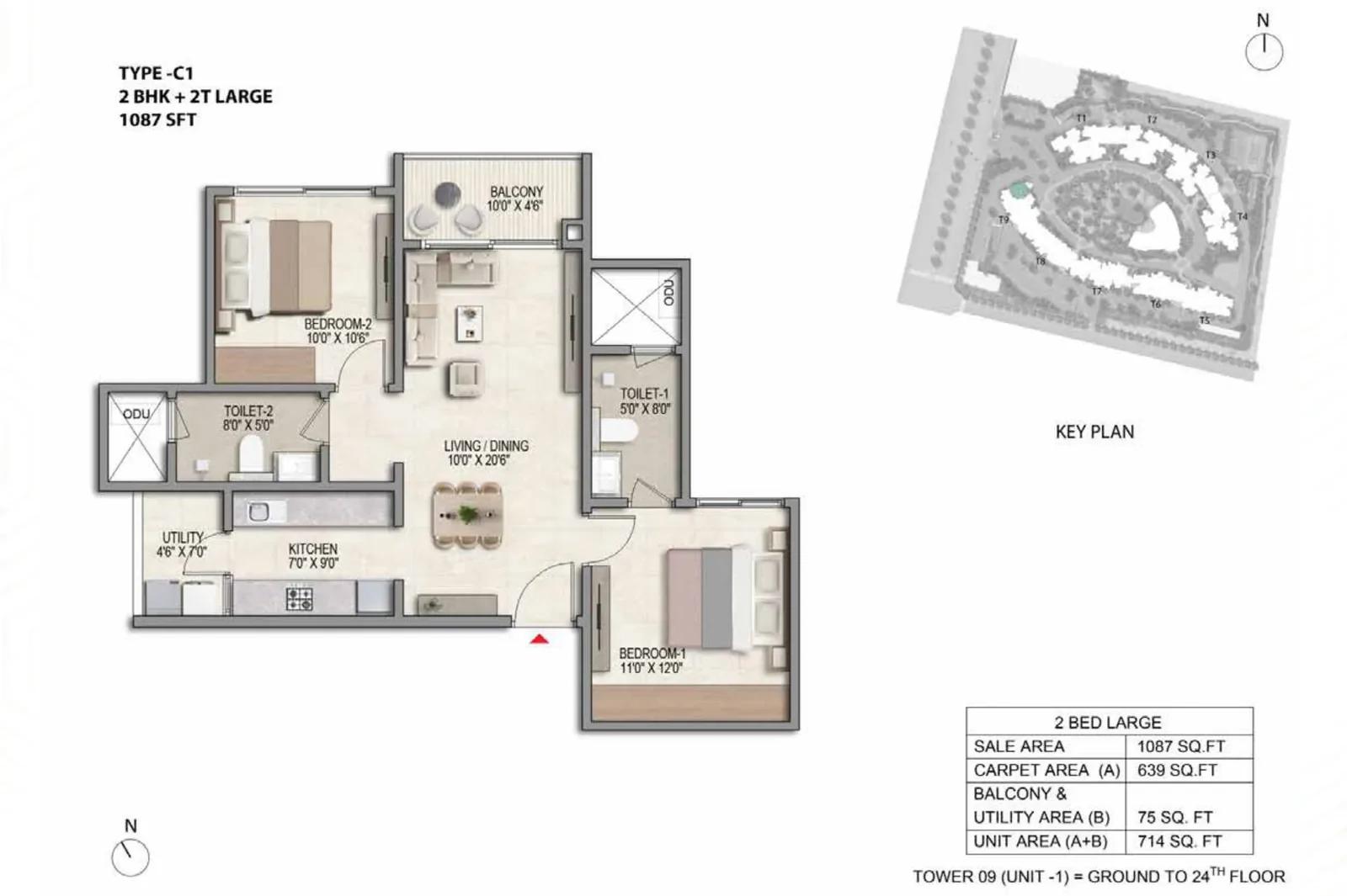 Prestige Parklane 2 BHK floor plan