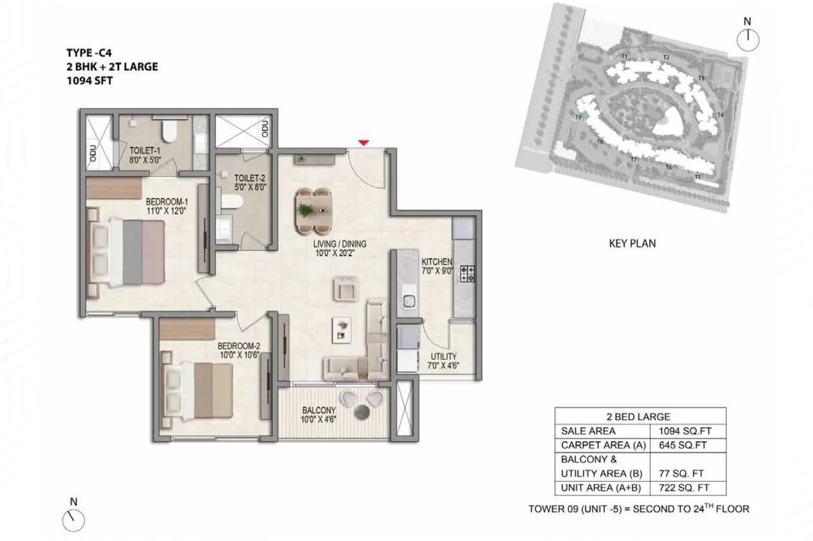 Prestige Parklane 2 BHK floor plan