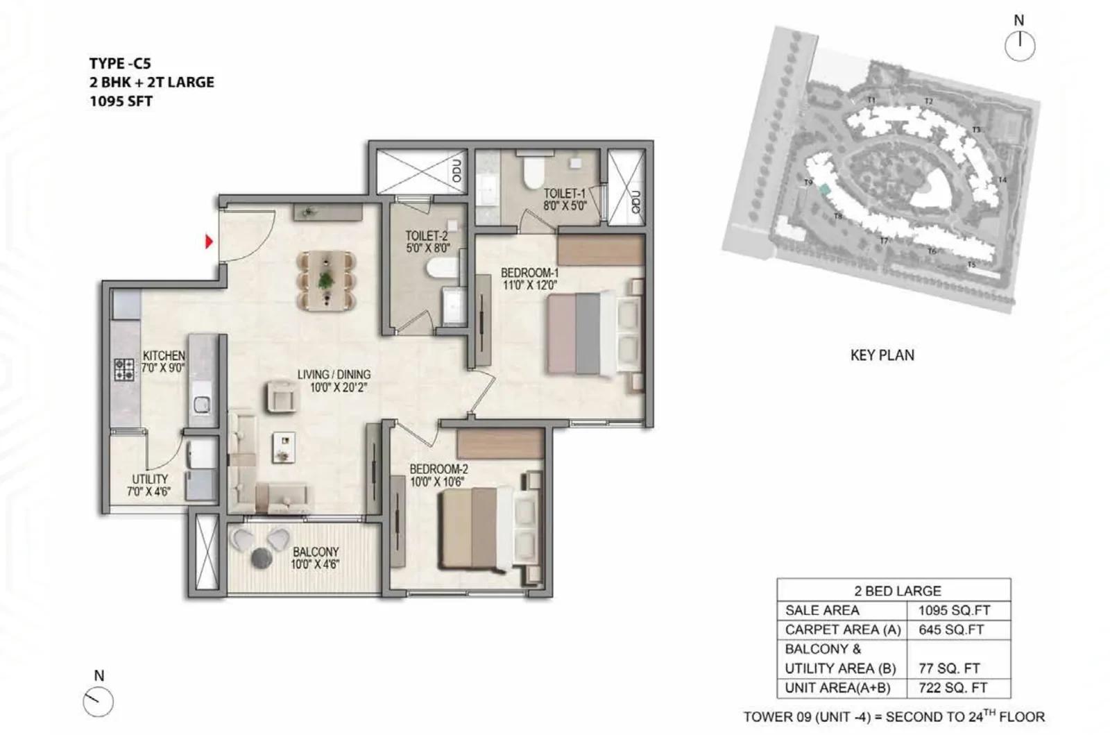 Prestige Parklane 2 BHK floor plan