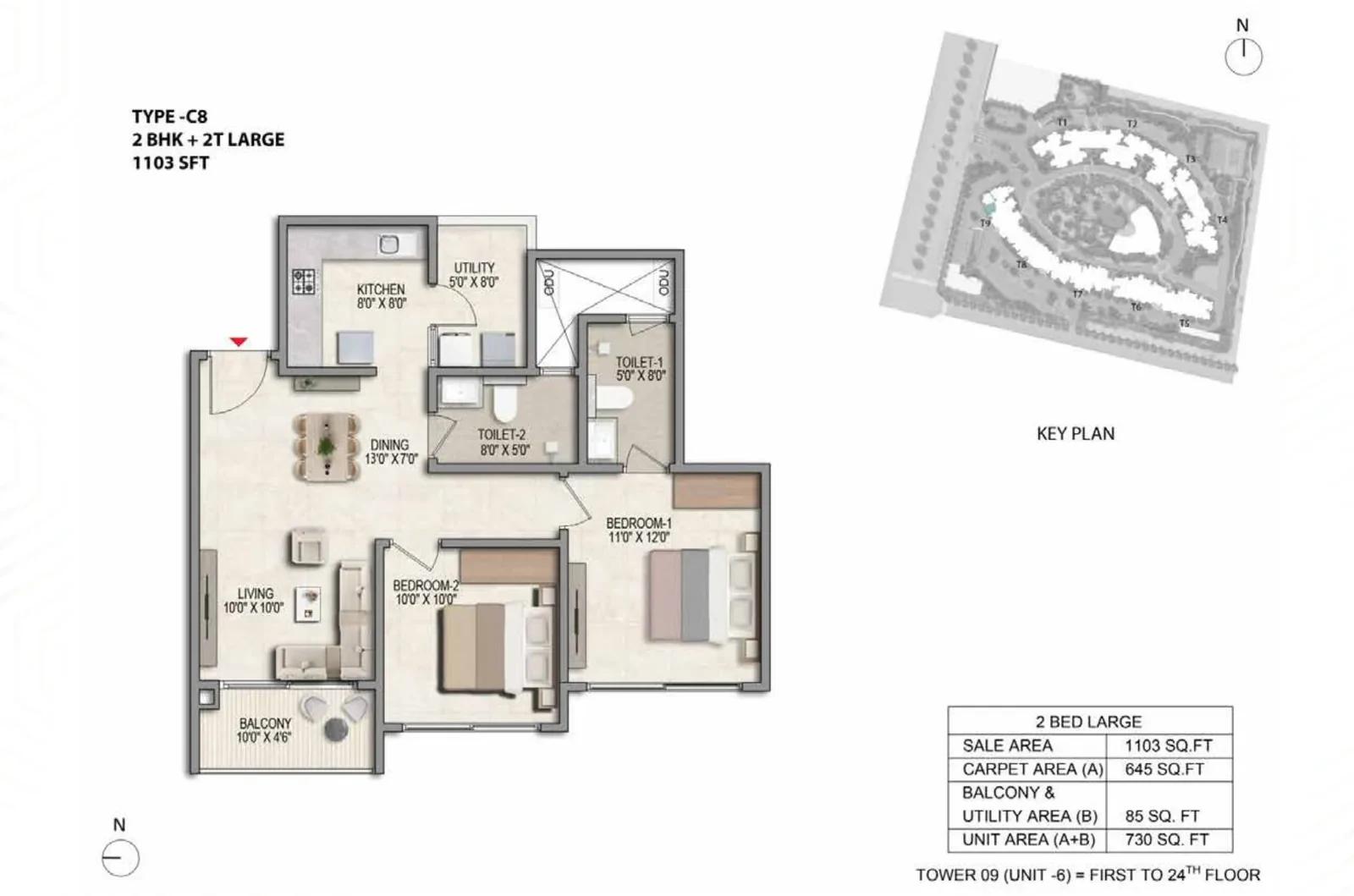 Prestige Parklane 2 BHK floor plan