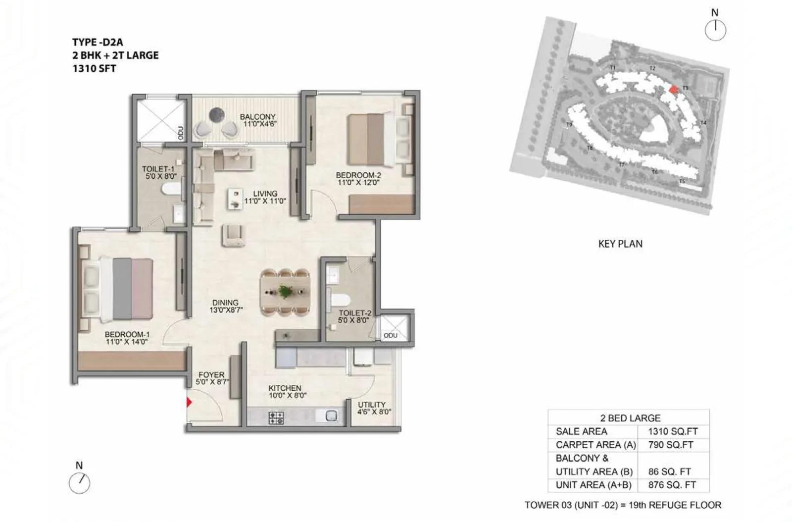 Prestige Parklane 2 BHK floor plan, about 310 sq ft