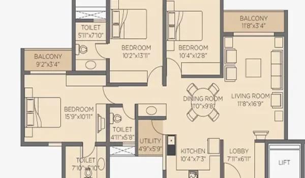 Rohan Jharokha 2 3 BHK floor plan