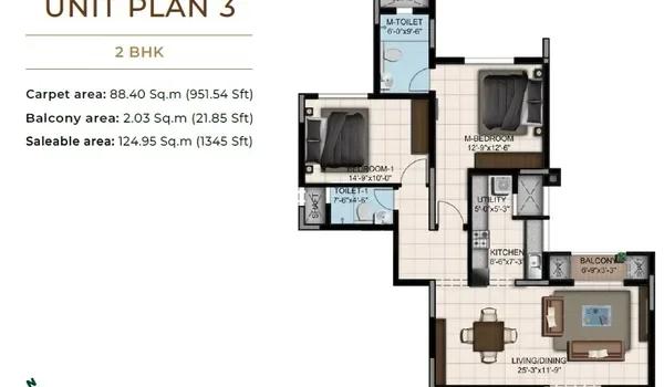 Shriram Mystique 2 BHK unit plan
